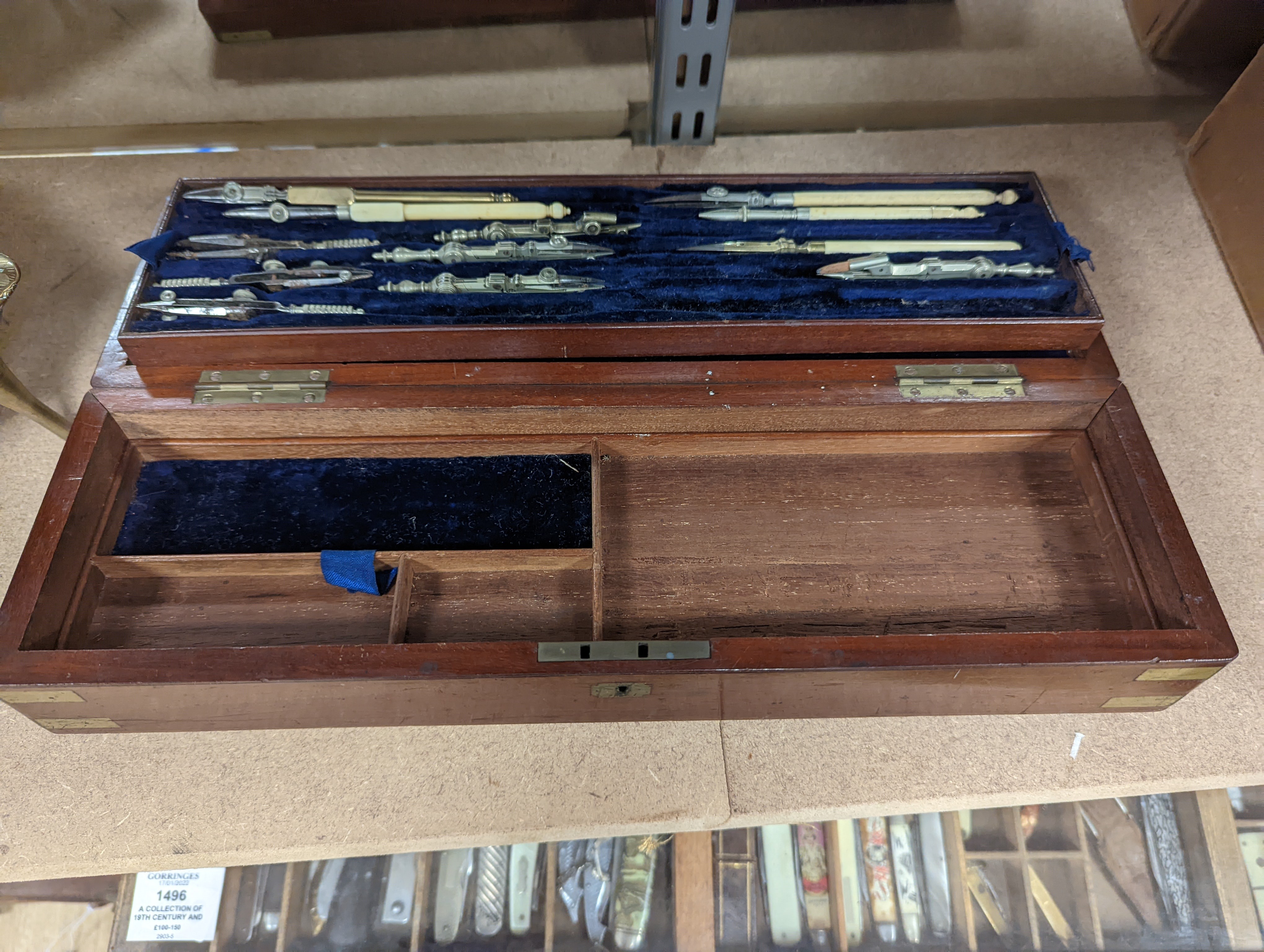 A collection of mahogany cased drawing instruments (8)